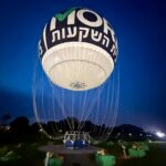 כדור פורח מואר בחושך רקע שמים כחולים כהים