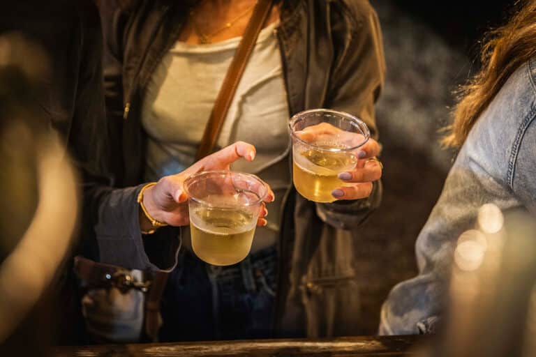 אירוע יין בפארק 2025 - שתי נשים אוחזות כוס יין לבן